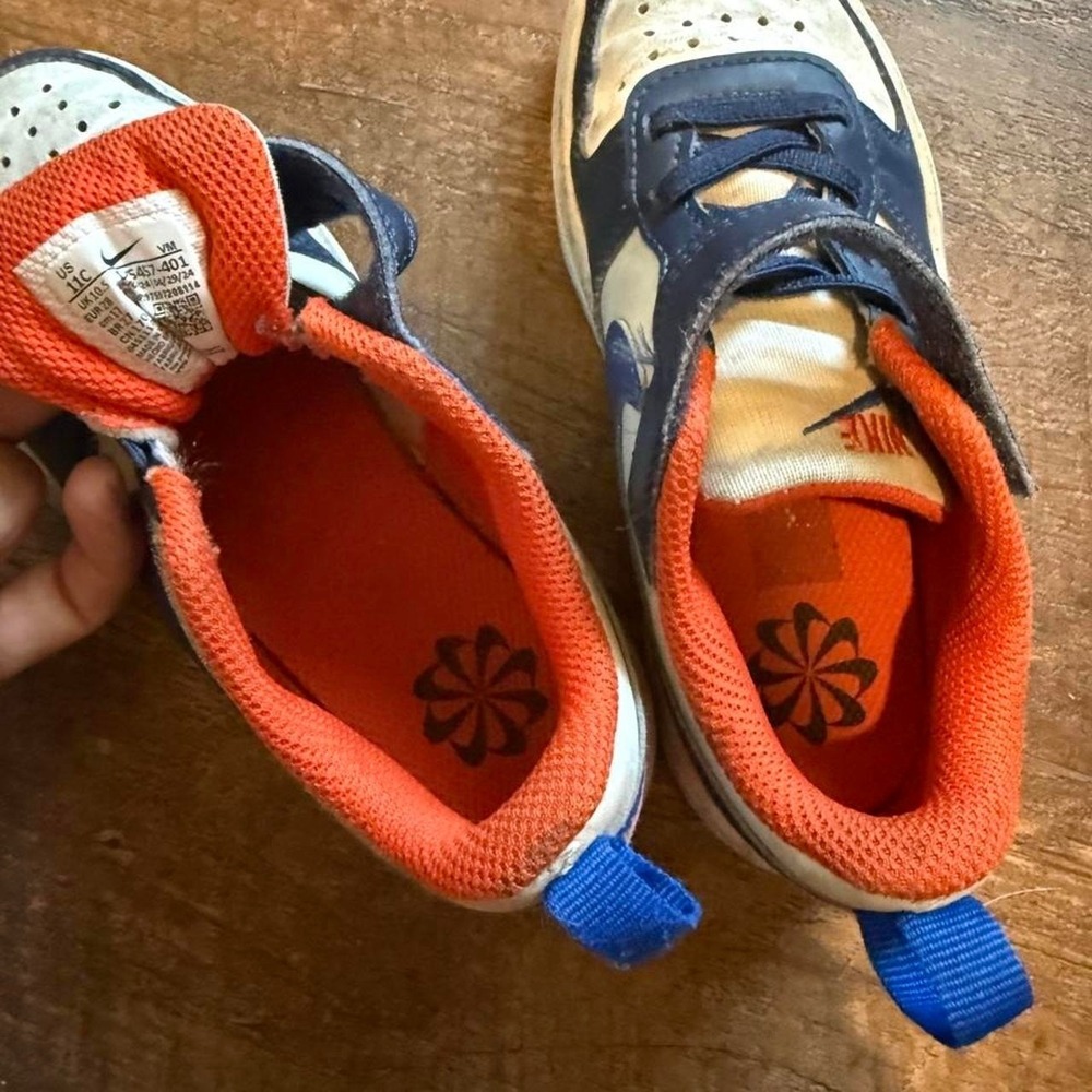 Nike Court Kids Sneakers Size 11C Blue White Orange Hook & Loop Athletic Shoes - Picture 5 of 5